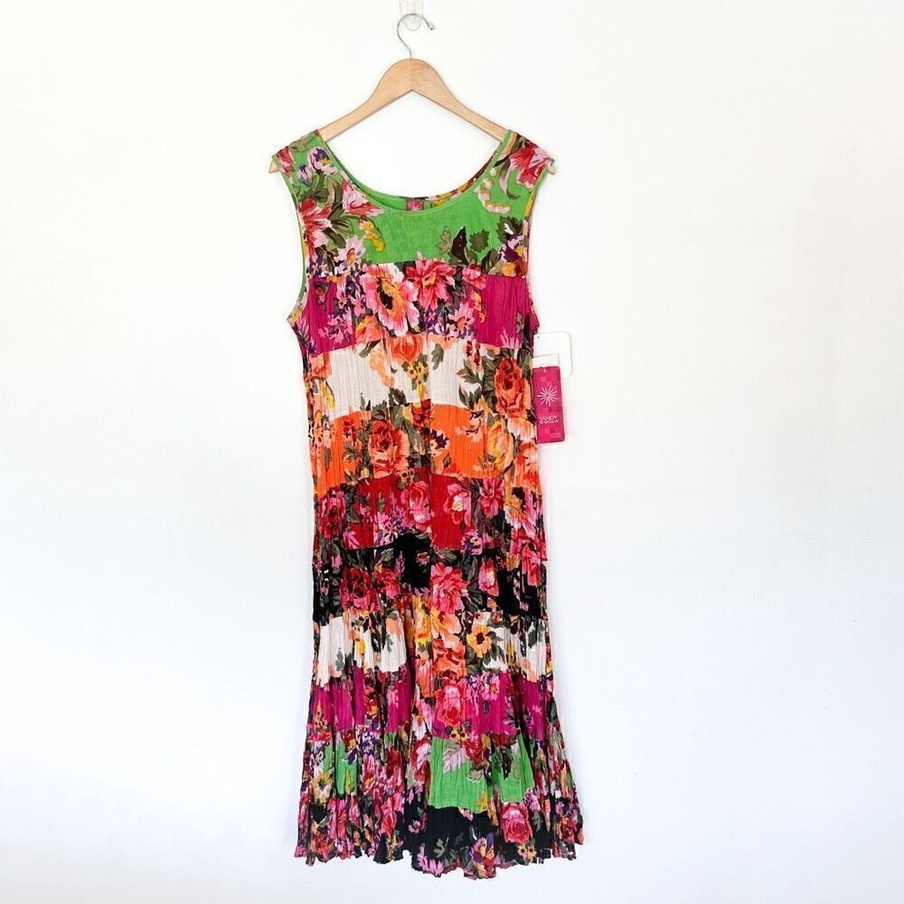 Sandy Starkman Women’s Plus Size Multicolor Floral Tiered Sleeveless Boho Full T